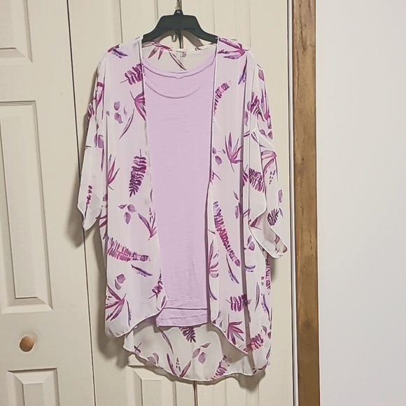 None Tops - Poly cotton blend pullover top and sheer summer shaw XL pale mauve